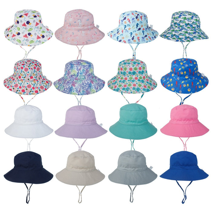 Kids Assorted Coloured Summer Bucket Hats With Adjustable Tie