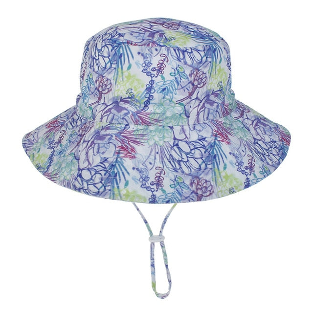 Kids Assorted Coloured Summer Bucket Hats With Adjustable Tie