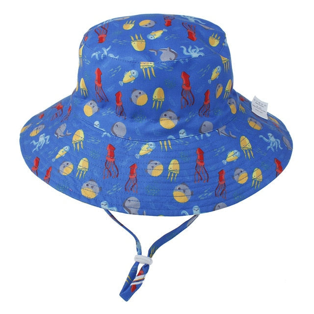 Kids Assorted Coloured Summer Bucket Hats With Adjustable Tie