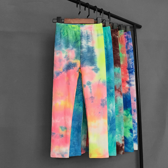 Kids Colourful Fluorescent Tie-Dye Printed Leggings