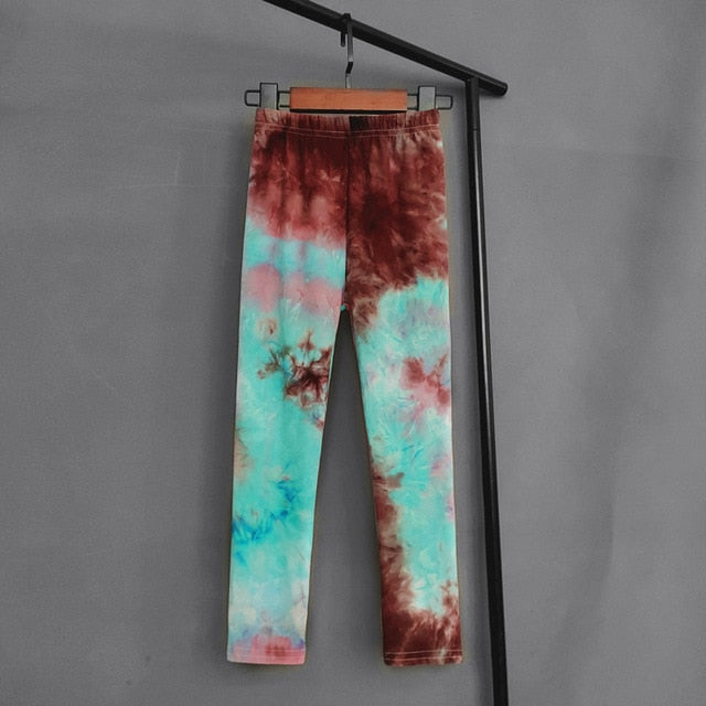 Kids Colourful Fluorescent Tie-Dye Printed Leggings
