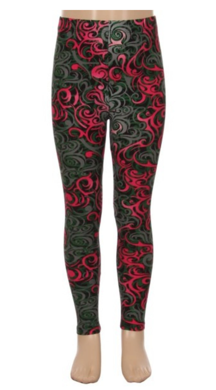 Kids Fuchsia/Grey Swirls Leggings