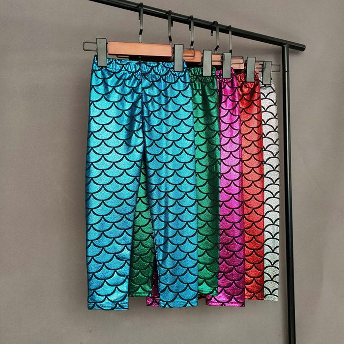 Kids Shiny Glittery Mermaid Patterned Leggings