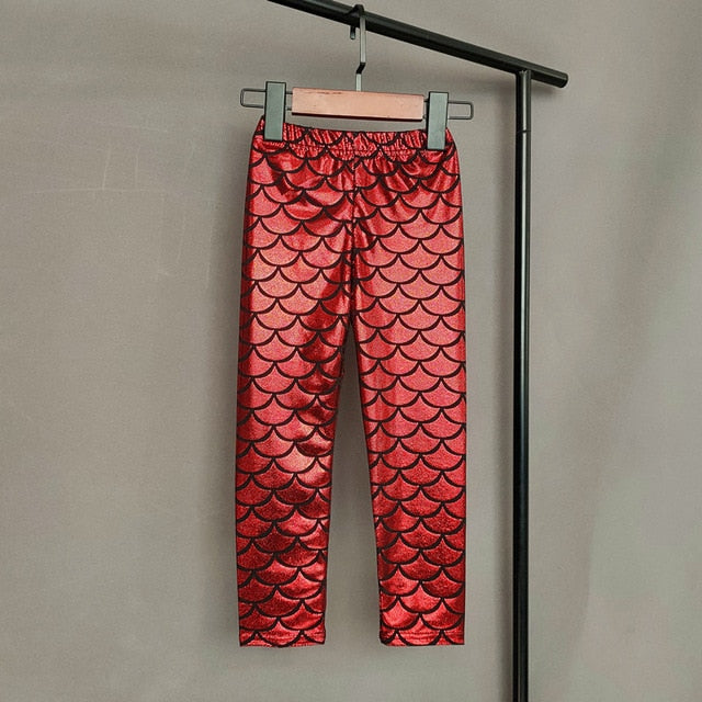 Kids Shiny Glittery Mermaid Patterned Leggings