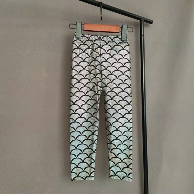 Kids Shiny Glittery Mermaid Patterned Leggings