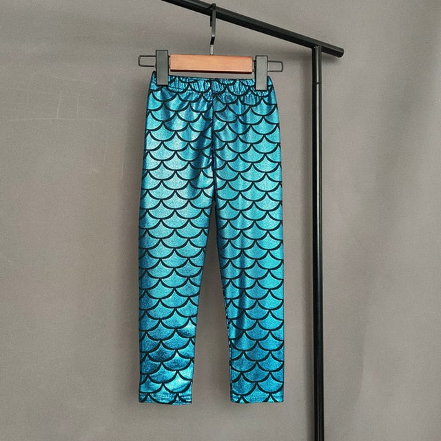 Kids Shiny Glittery Mermaid Patterned Leggings
