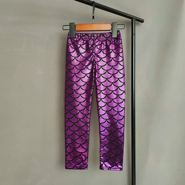 Kids Shiny Glittery Mermaid Patterned Leggings