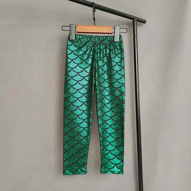 Kids Shiny Glittery Mermaid Patterned Leggings