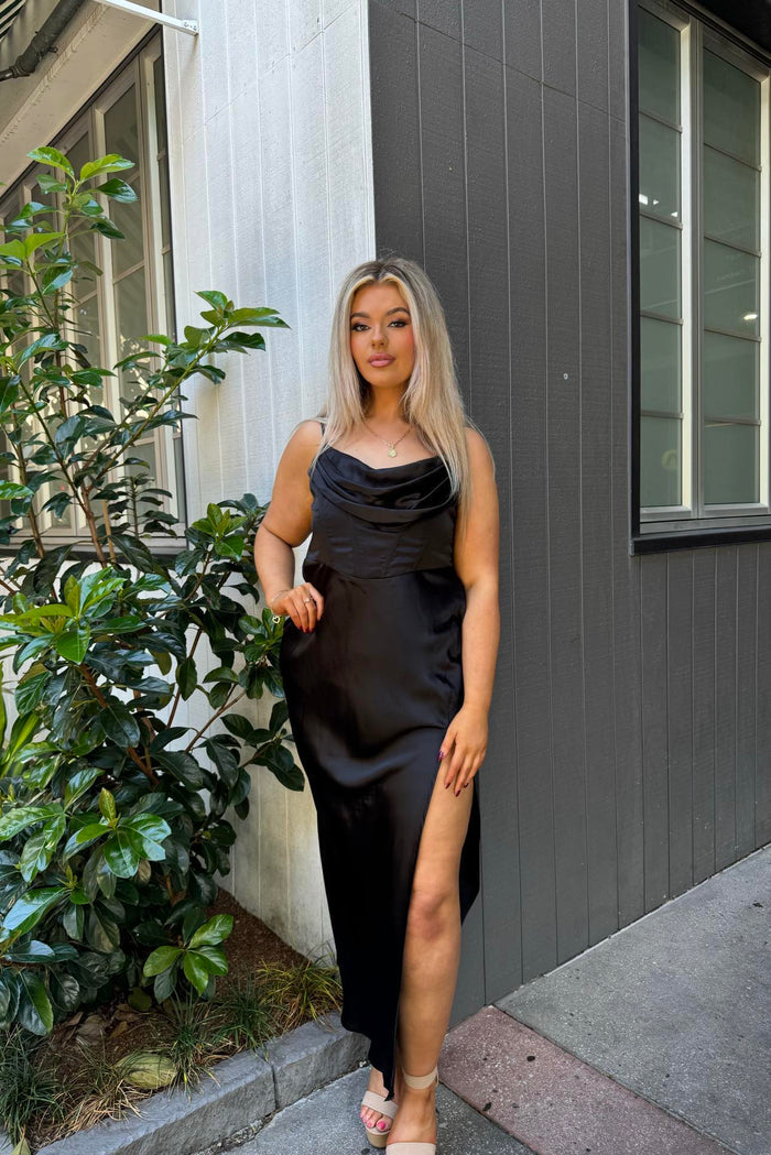 Kiki Satin Formal Dress - Black - Runway Goddess