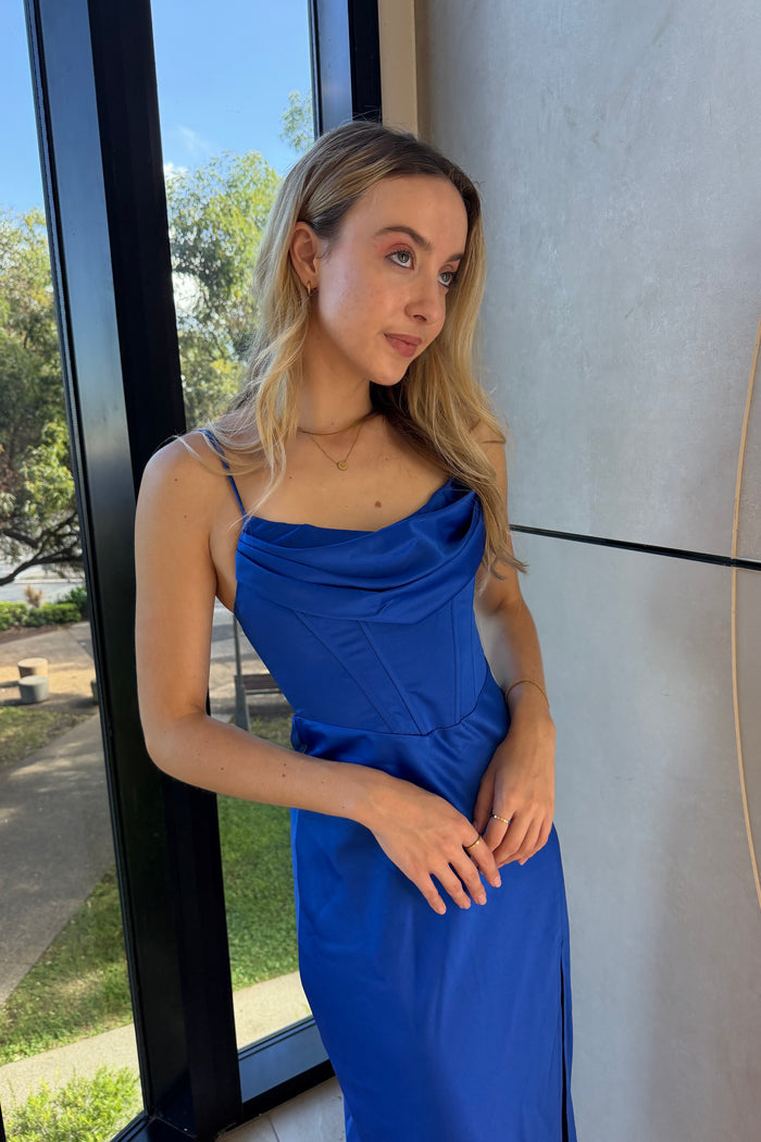 Kiki Satin Formal Dress - Cobalt/Navy - Runway Goddess