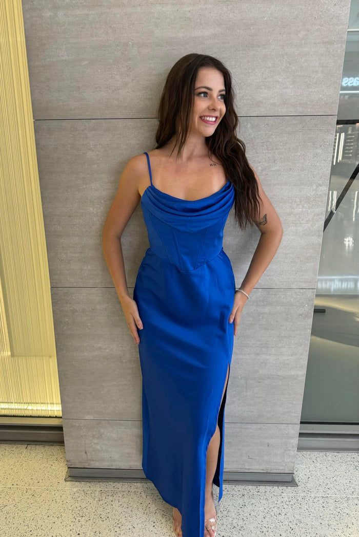 Kiki Satin Formal Dress - Cobalt/Navy - Runway Goddess