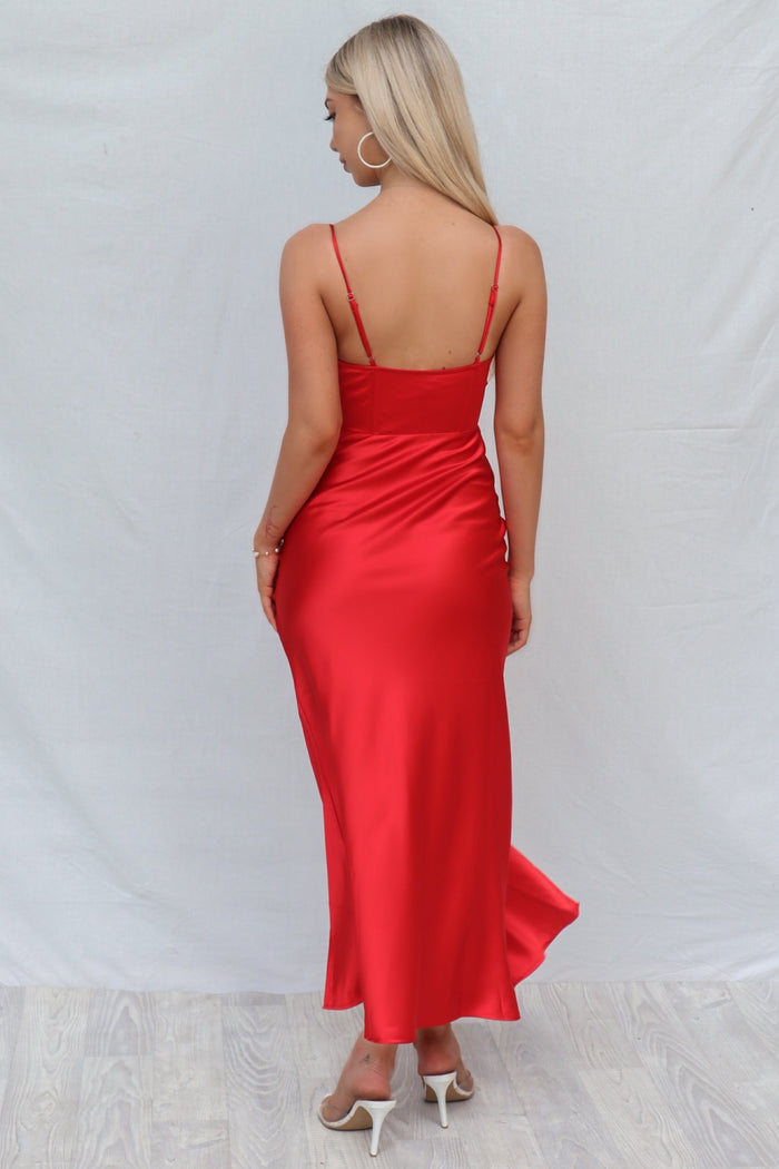 Kiki Satin Formal Dress - Red - Runway Goddess