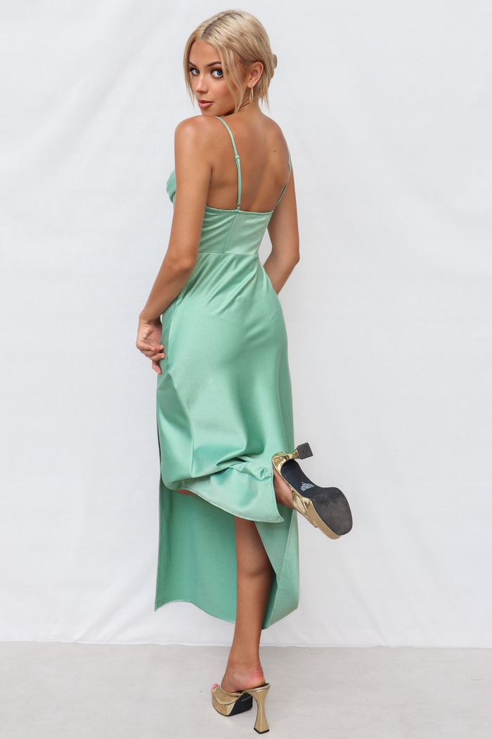 Kiki Satin Formal Dress - Sage - Runway Goddess