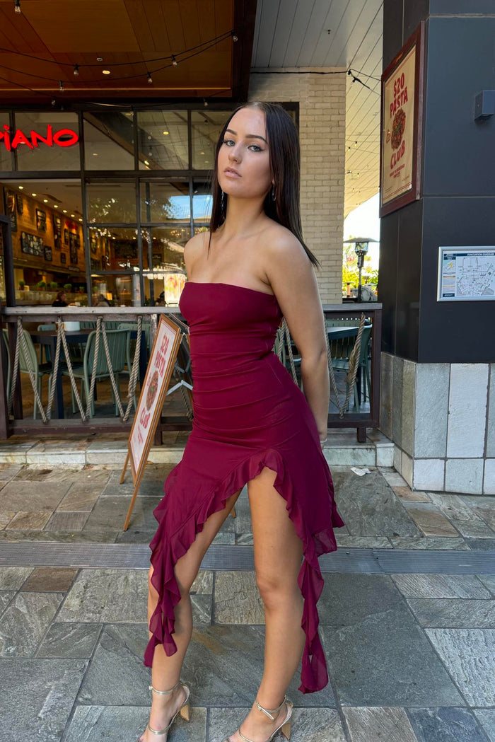 Kirby Mini Dress - Wine - Runway Goddess