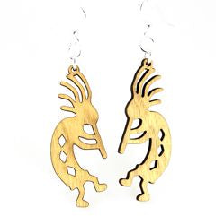 Kokopelli flute player earrings, eco-friendly laser-cut jewelry made in USA