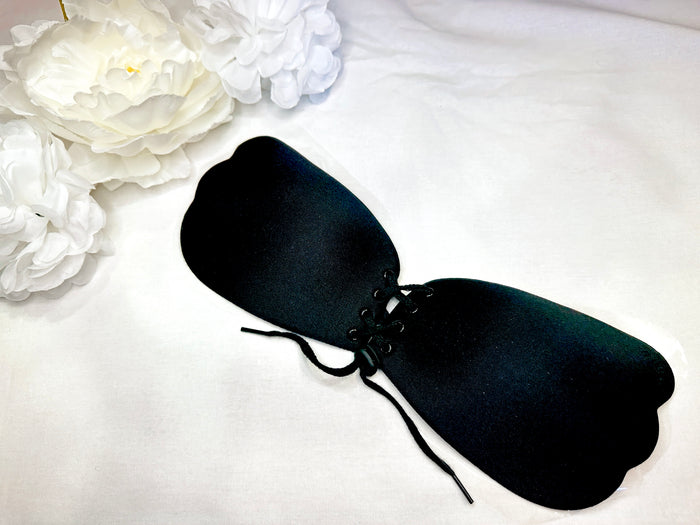 Lace-Up Sticky Bra - Black - Runway Goddess