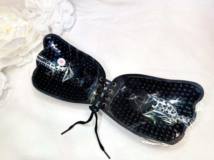 Lace-Up Sticky Bra - Black - Runway Goddess