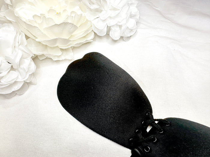 Lace-Up Sticky Bra - Black - Runway Goddess