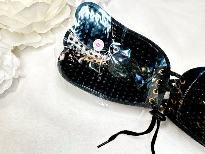 Lace-Up Sticky Bra - Black - Runway Goddess