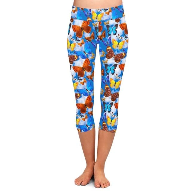 Ladies 3D Beautiful Butterfly Printed Capri Leggings
