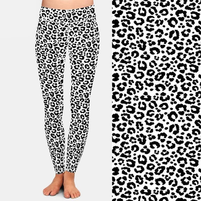 Ladies 3D Black & White Leopard Printed Leggings