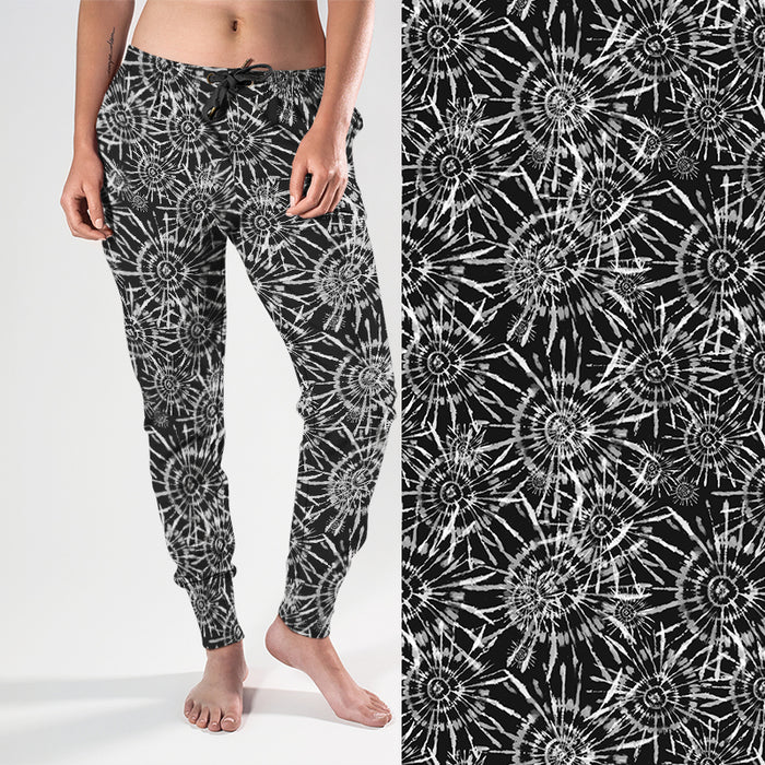 Ladies 3D Black & White Tie-Dye Joggers