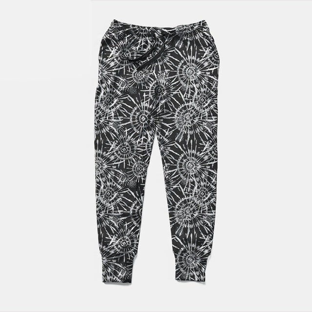 Ladies 3D Black & White Tie-Dye Joggers