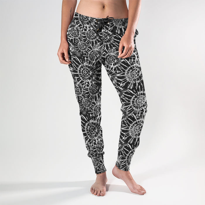 Ladies 3D Black & White Tie-Dye Joggers