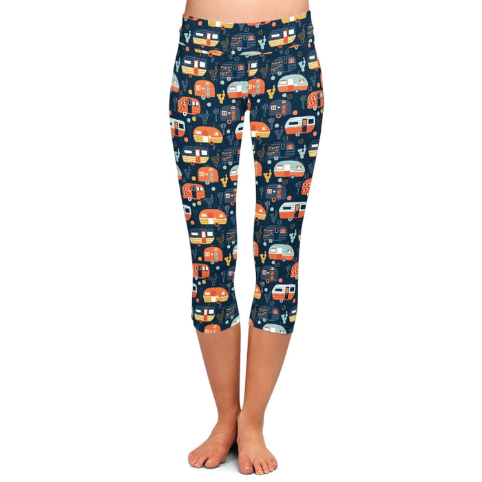 Ladies 3D Camping, Cars & Tents Printed Capri Leggings