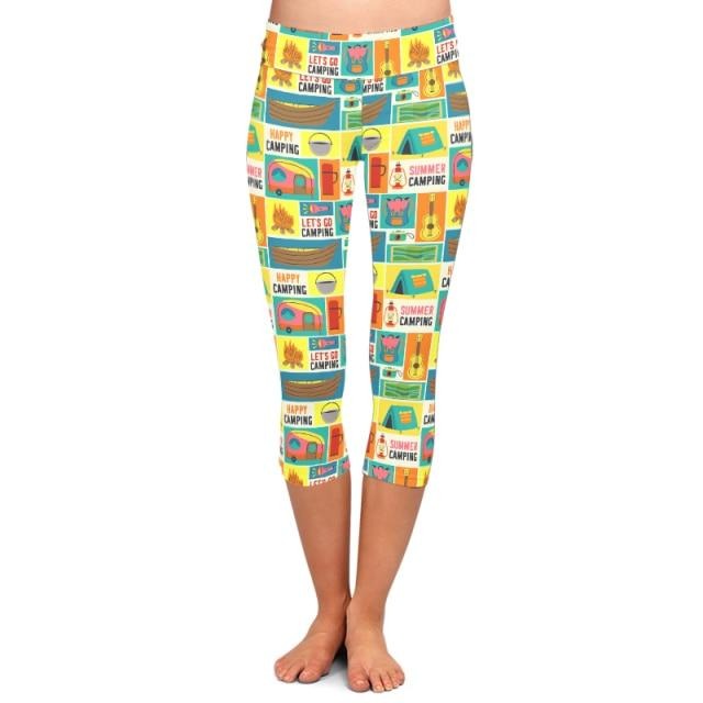 Ladies 3D Camping, Cars & Tents Printed Capri Leggings