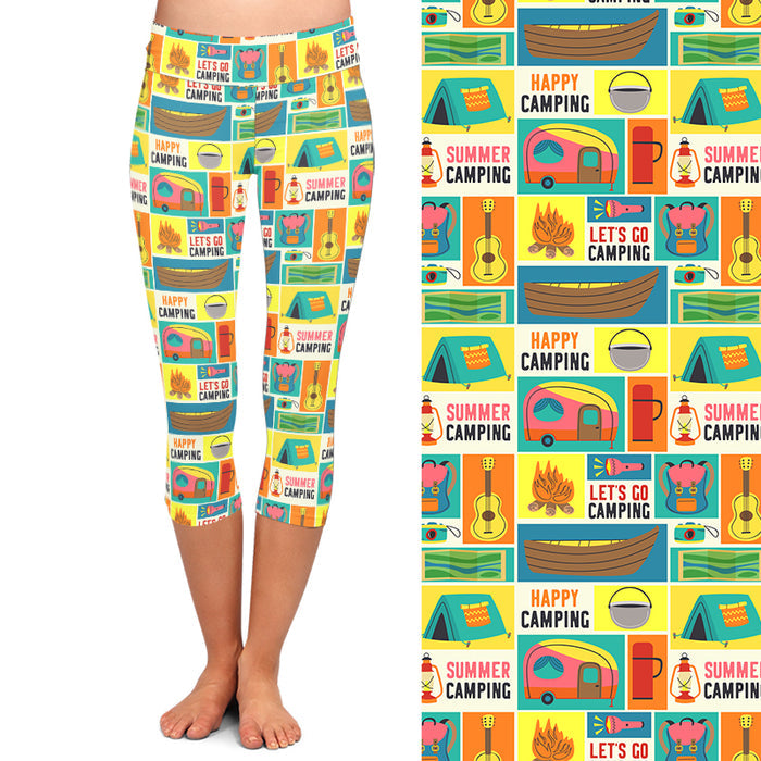 Ladies 3D Camping, Cars & Tents Printed Capri Leggings