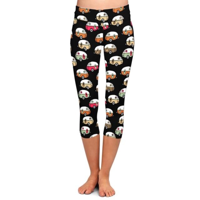 Ladies 3D Camping, Cars & Tents Printed Capri Leggings