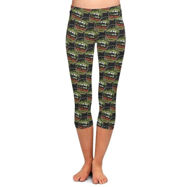 Ladies 3D Camping, Cars & Tents Printed Capri Leggings