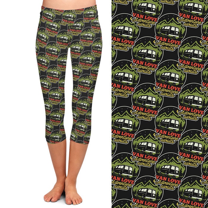 Ladies 3D Camping, Cars & Tents Printed Capri Leggings