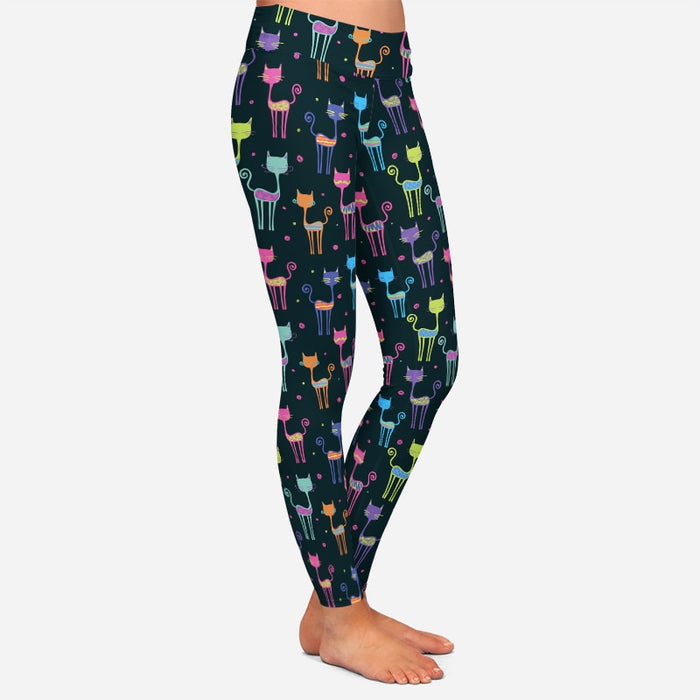 Ladies 3D Cartoon Colourful Cats Printed Leggings