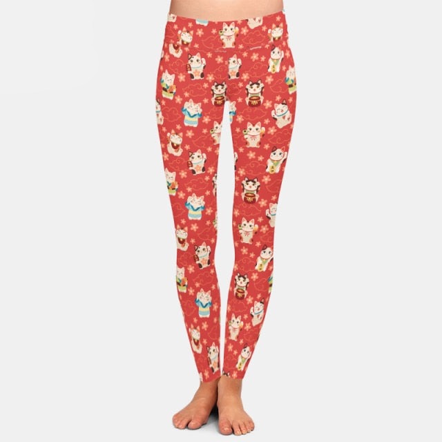 Ladies 3D Cartoon Fun Cats Printed Soft Leggings
