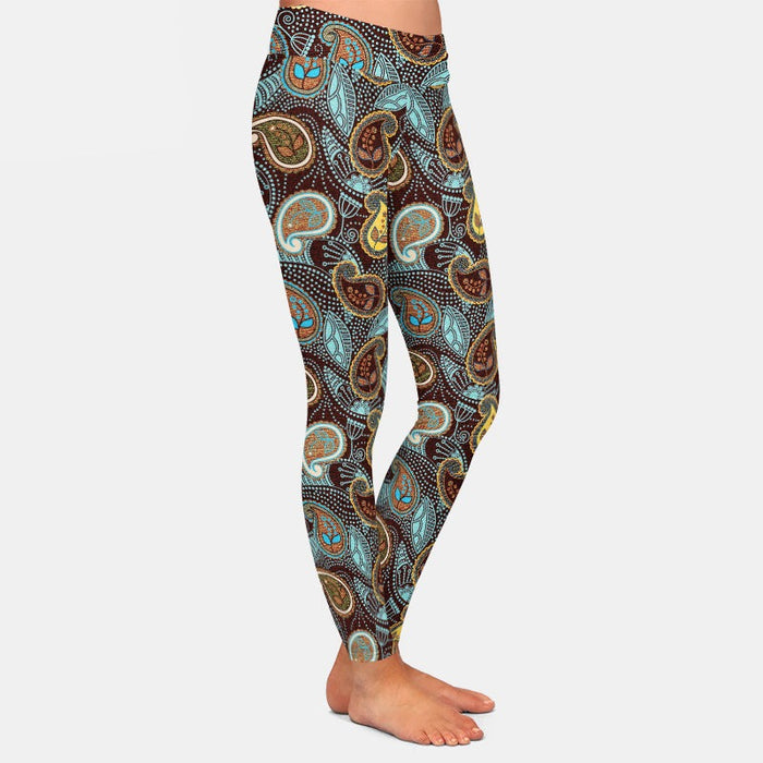 Ladies 3D Cashew Flowers Paisley Printed Leggings