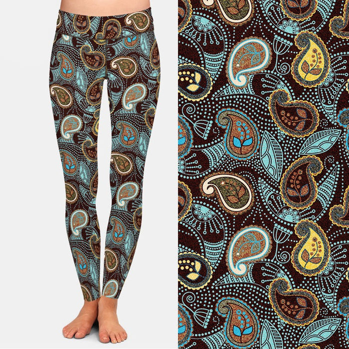 Ladies 3D Cashew Flowers Paisley Printed Leggings
