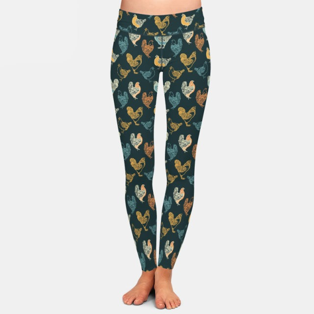Ladies 3D Chickens Printed Soft Leggings