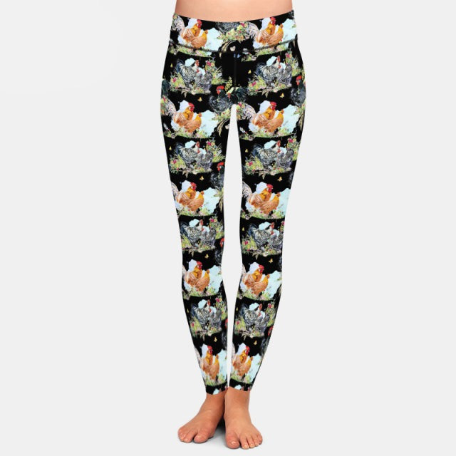 Ladies 3D Chickens Printed Soft Leggings