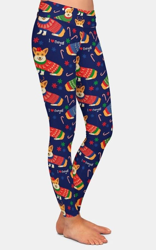 Ladies 3D Christmas Corgis Printed Leggings