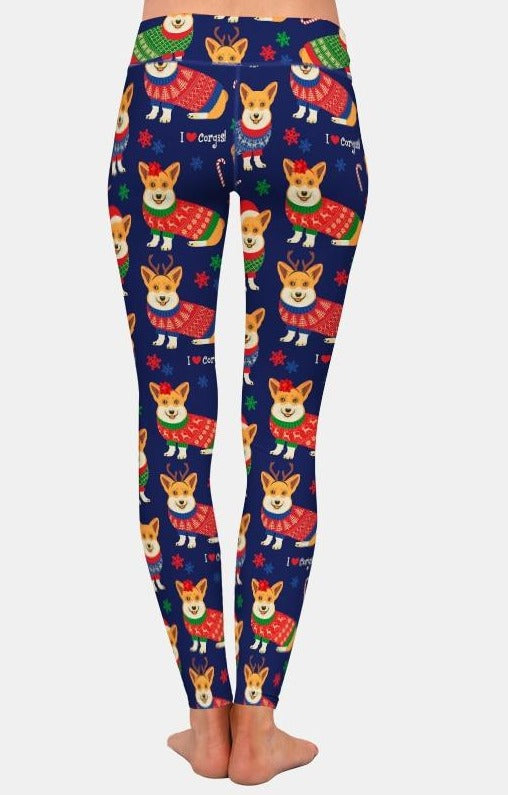 Ladies 3D Christmas Corgis Printed Leggings