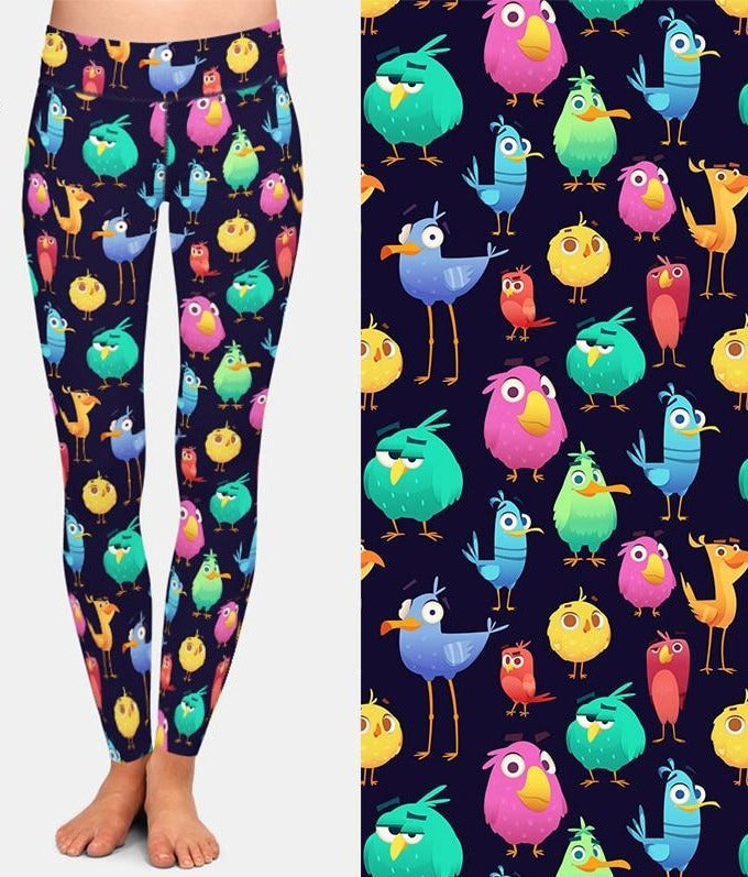 Ladies 3D Cute and Funny Coloured Birds Digital Printed Leggings