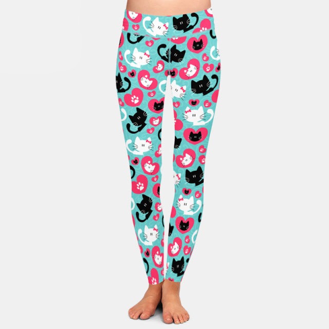 Ladies 3D Cute Black & White Cats Printed Leggings