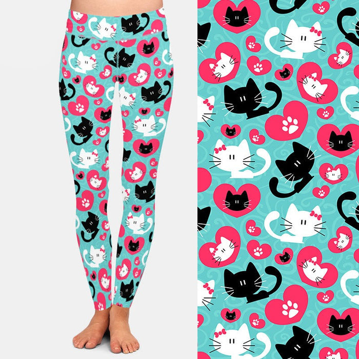 Ladies 3D Cute Black & White Cats Printed Leggings