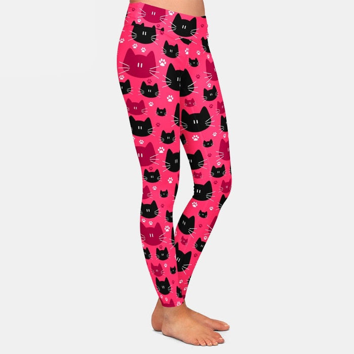 Ladies 3D Cute Cat Faces Digital Printed Leggings