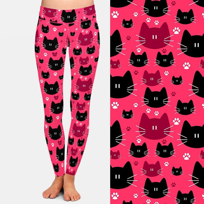Ladies 3D Cute Cat Faces Digital Printed Leggings