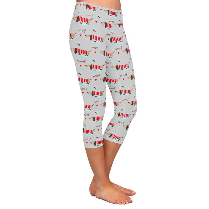 Ladies 3D Cute Dog In A Jumper Printed Capri Leggings