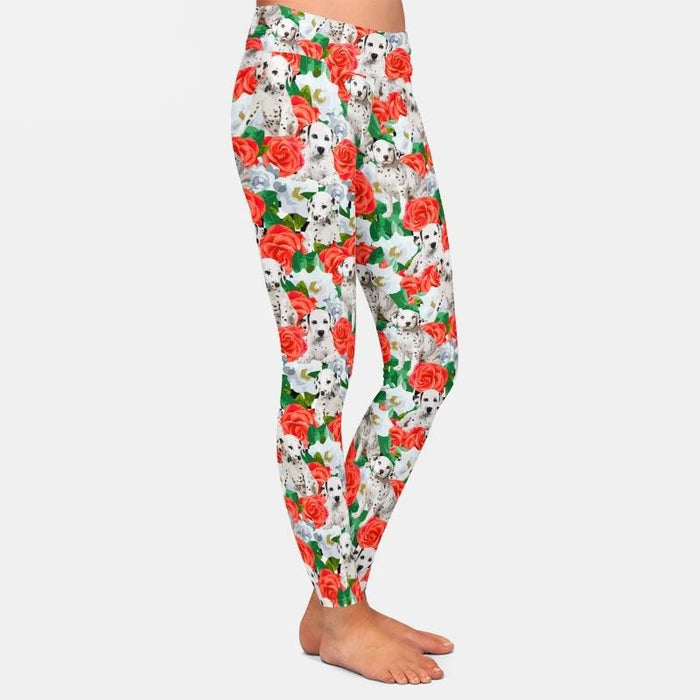 Ladies 3D Dalmatians & Roses Patterned Leggings