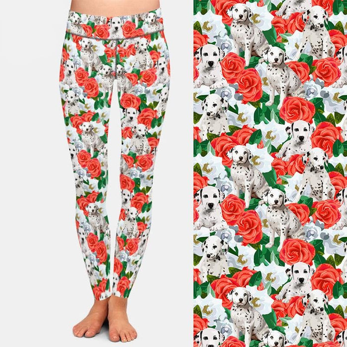 Ladies 3D Dalmatians & Roses Patterned Leggings